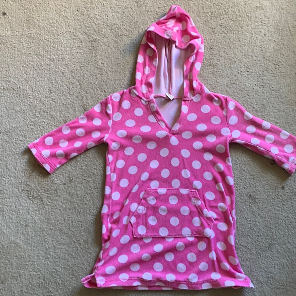 Hooded Swim cover - pink with white polka dots
